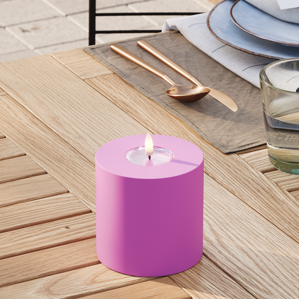 Deluxe Homeart Utendørs LED Blokklys Ø 10 x 10 cm Magenta LED utendørs lysblokklys 3