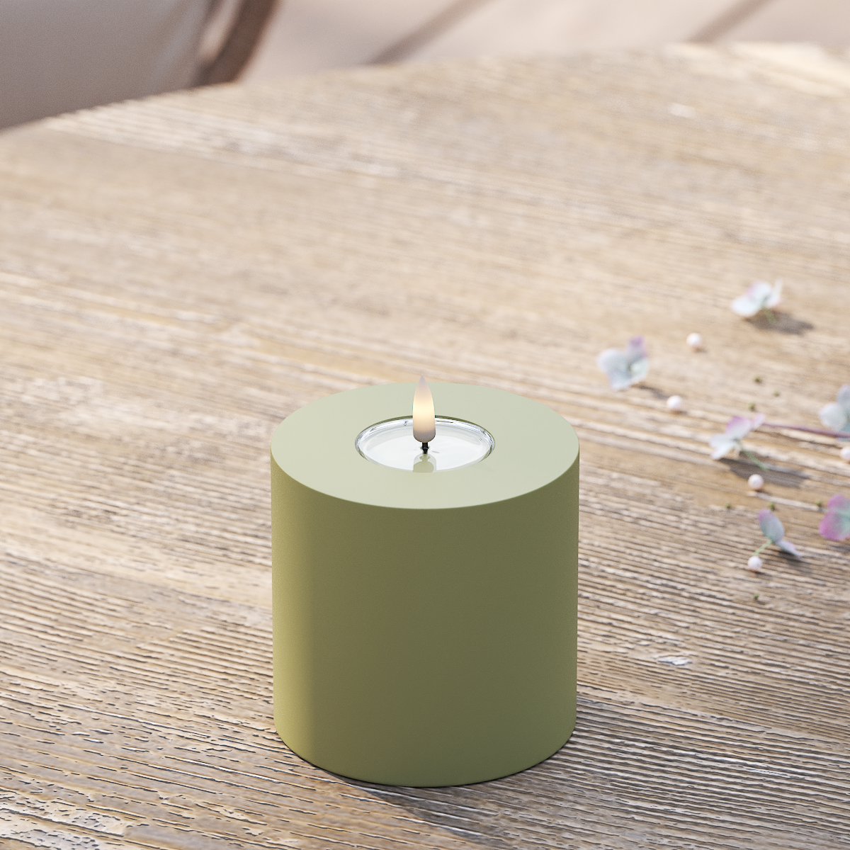 Deluxe Homeart Utendørs LED Blokklys Ø 10 x 10 cm Olivengrønn LED utendørs lysblokklys 2