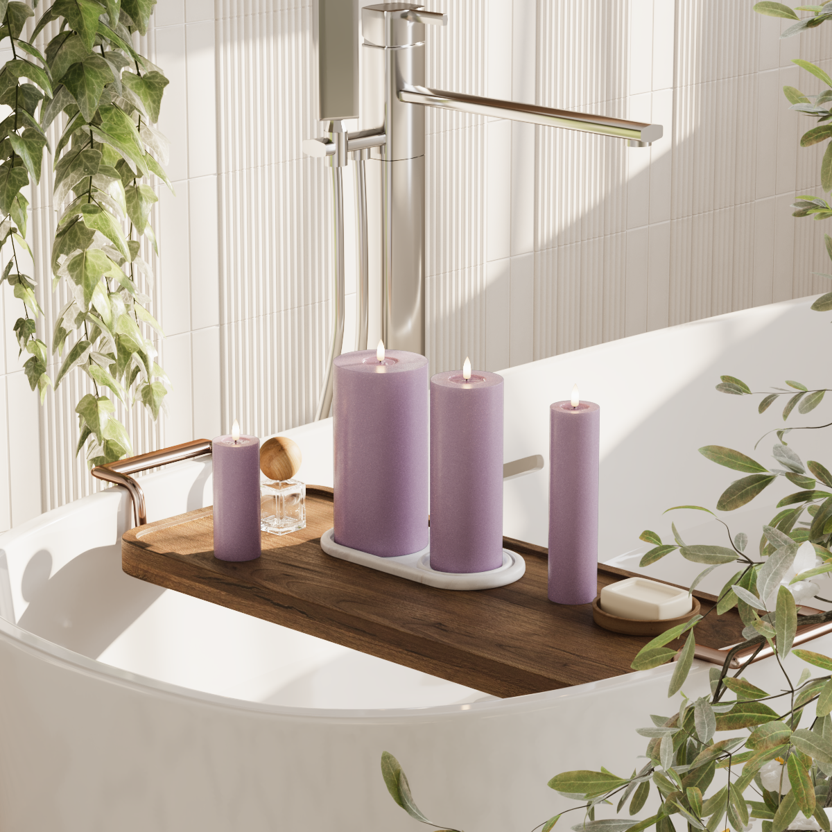 Deluxe Homeart LED blokklyspakke - Lys lilla - 5 x 12,5 + 20 | 7,5 x 20 | 10 x 20 cm pakke 2