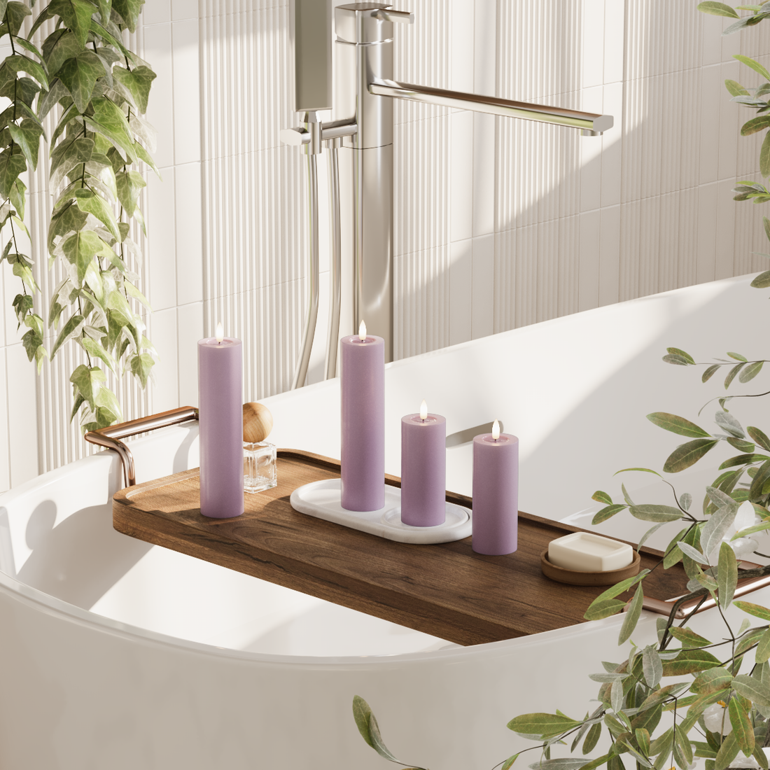 Deluxe Homeart LED bloklys pakke - Lyslilla - 2x 5 x 12,5 cm | 2x 5 x 20 pakke 1