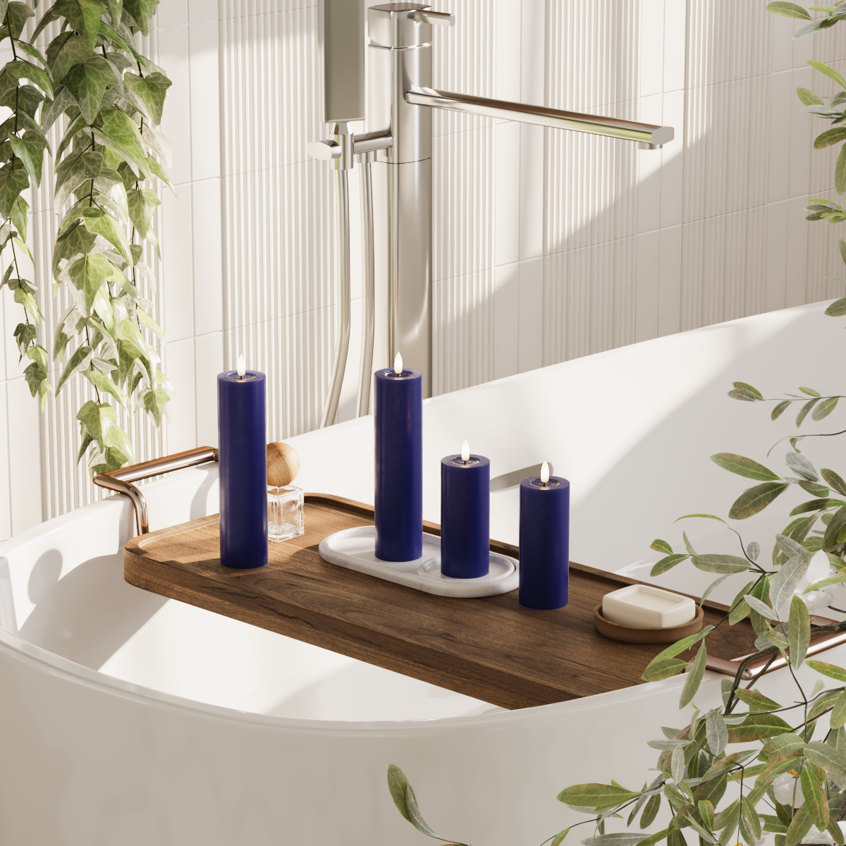 Deluxe Homeart LEDs Vela pilar pacote - Azul real - 2x5x12,5cm | 2x5x20 pacote 2