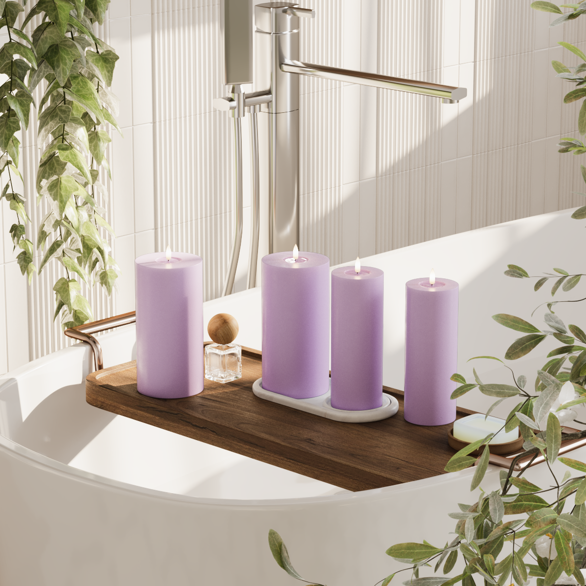 Deluxe Homeart LED blokų šviesos paketas - Lavanda - 2x 7,5 x 20 | 2x 10x20 cm pakuotė 2