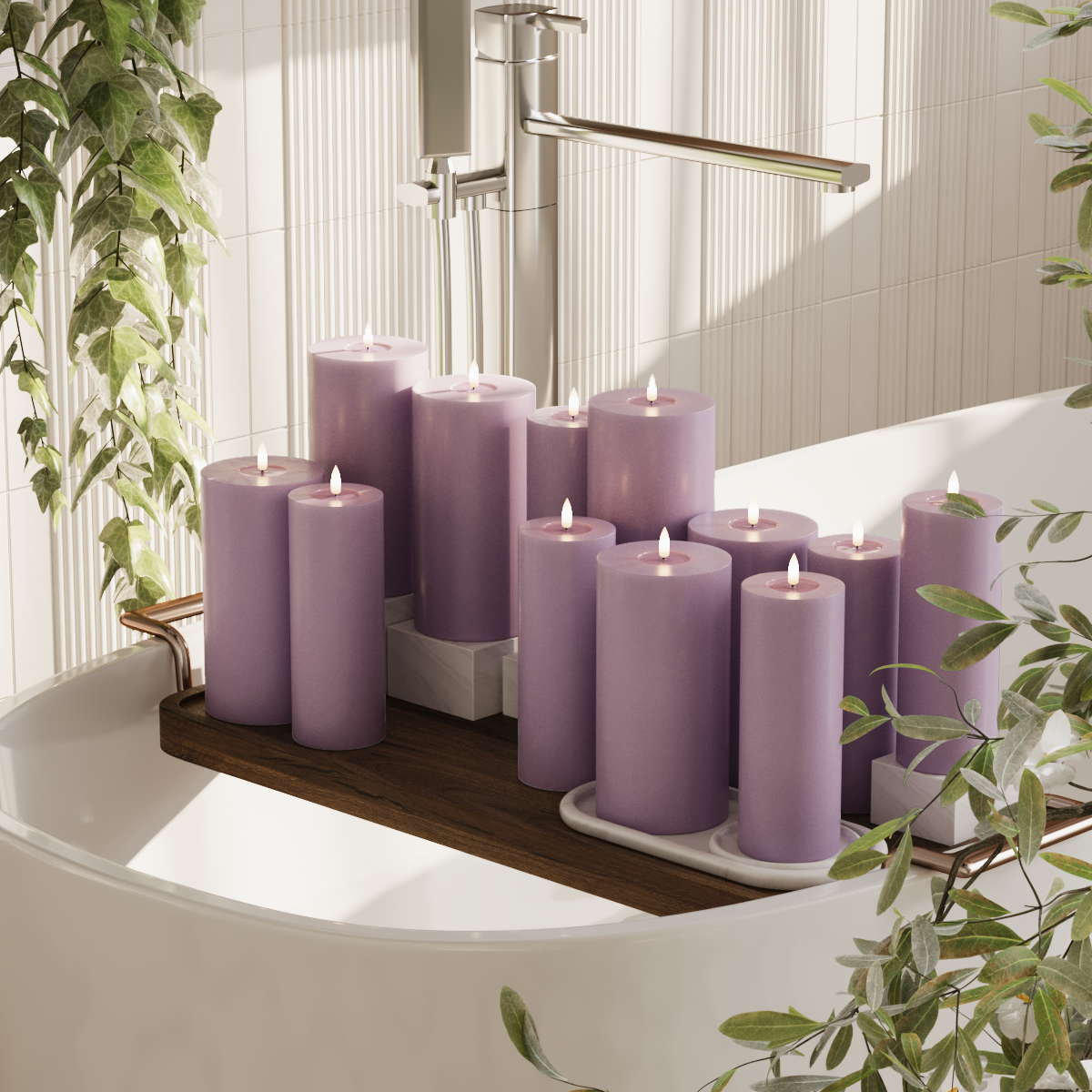 Deluxe Homeart Συσκευασία φωτός μπλοκ LED - Ανοιχτό μωβ - 6 x 7,5 x 20 | 6x 10 x 20 cm συσκευασία 2