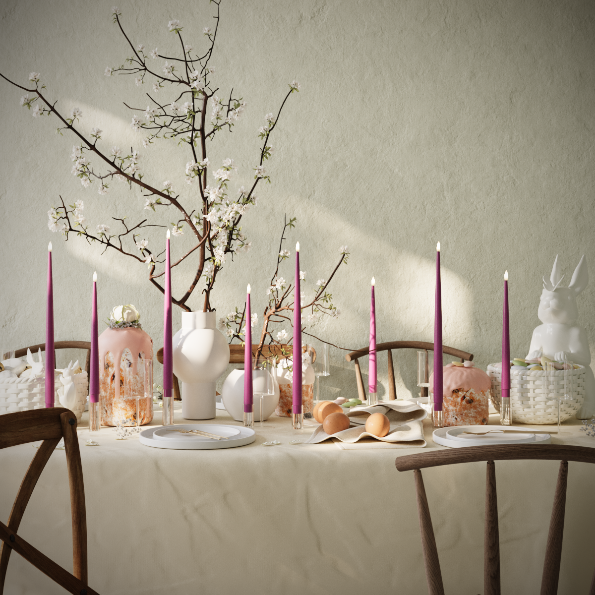 Deluxe Homeart LED žvakių šviesos paketas - Violetinė - 4 vnt 38 cm | 4 vnt 28 cm pakuotė 1