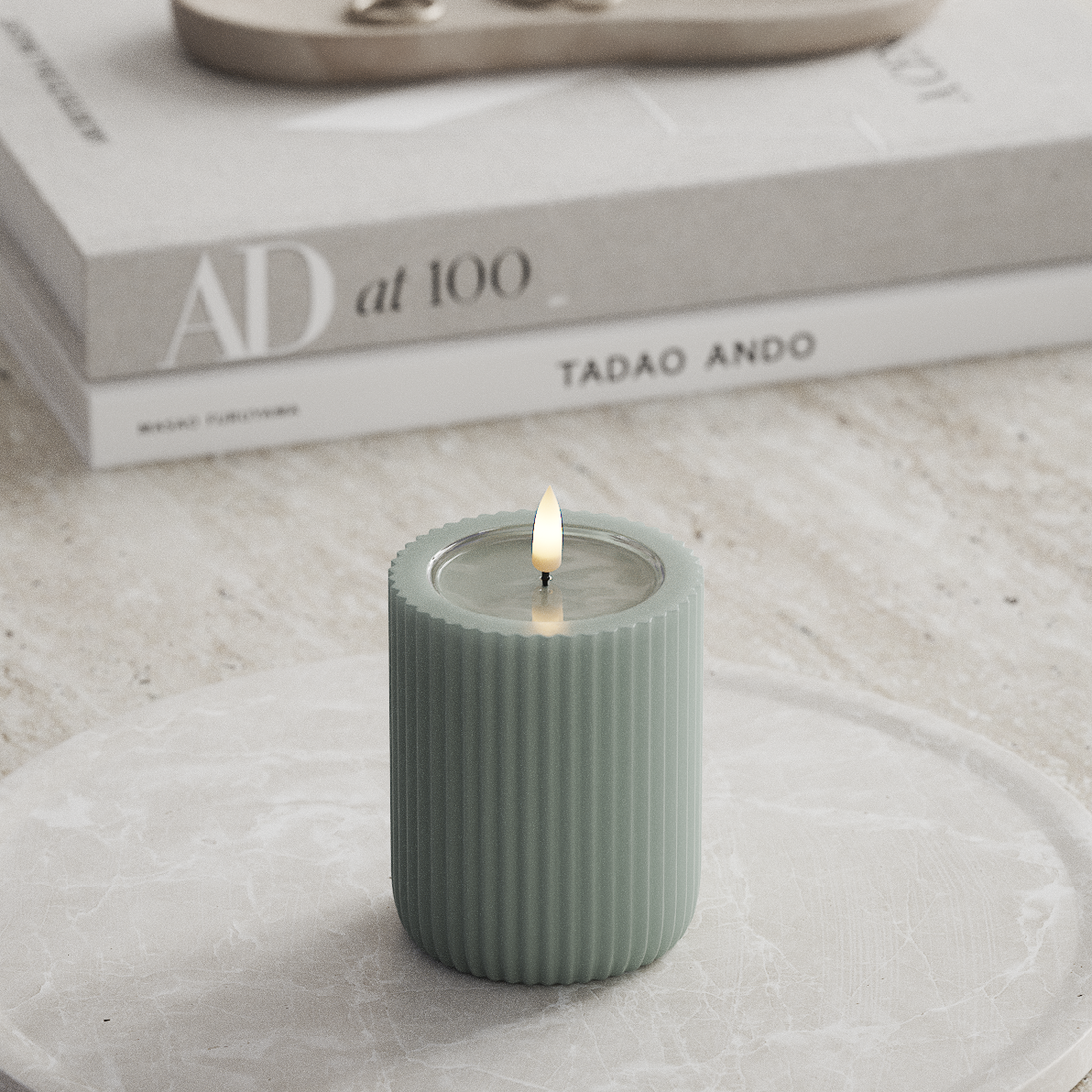 Deluxe Homeart Unique LEDs Vela canelada D 8 x 10 cm Verde sálvia unique Vela canelada 3